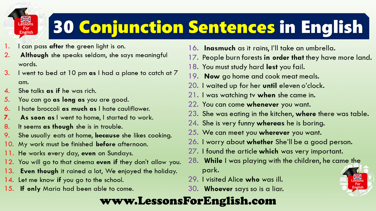 conjunction examples sentences