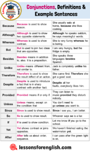 Conjunctions, Definitions And Example Sentences - Lessons For English