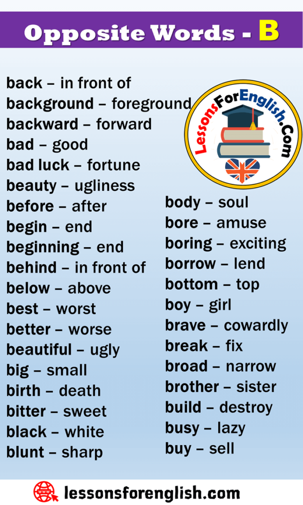 Opposite Words Starting With B - Lessons For English