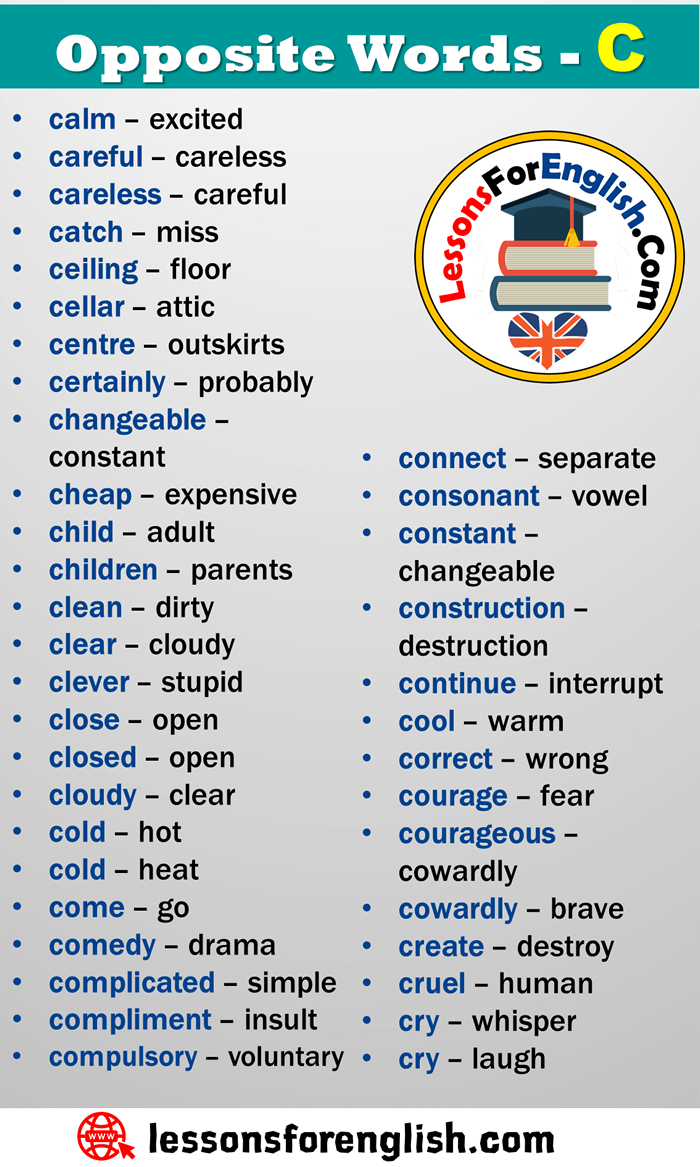 English Vocabulary, Opposite Words Starting With C
