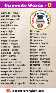 Opposite Words Starting With D - Lessons For English