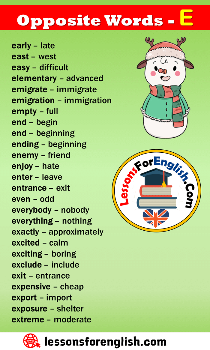 English Vocabulary, Opposite Words Starting With E