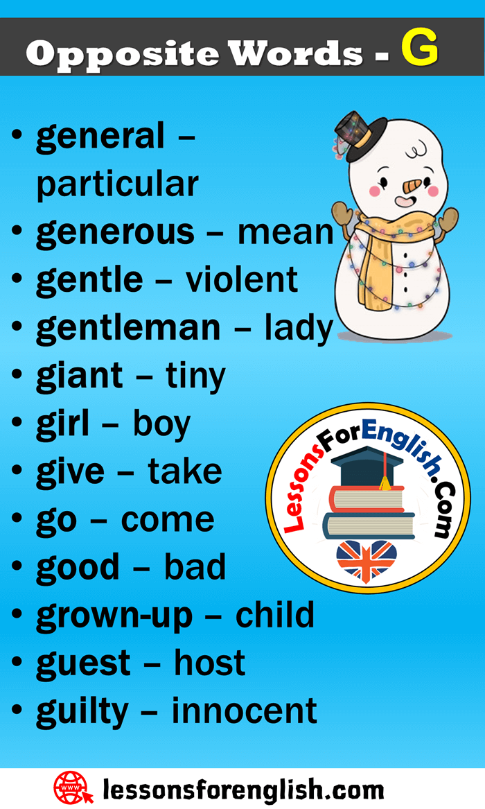 English Opposite Words Starting With G