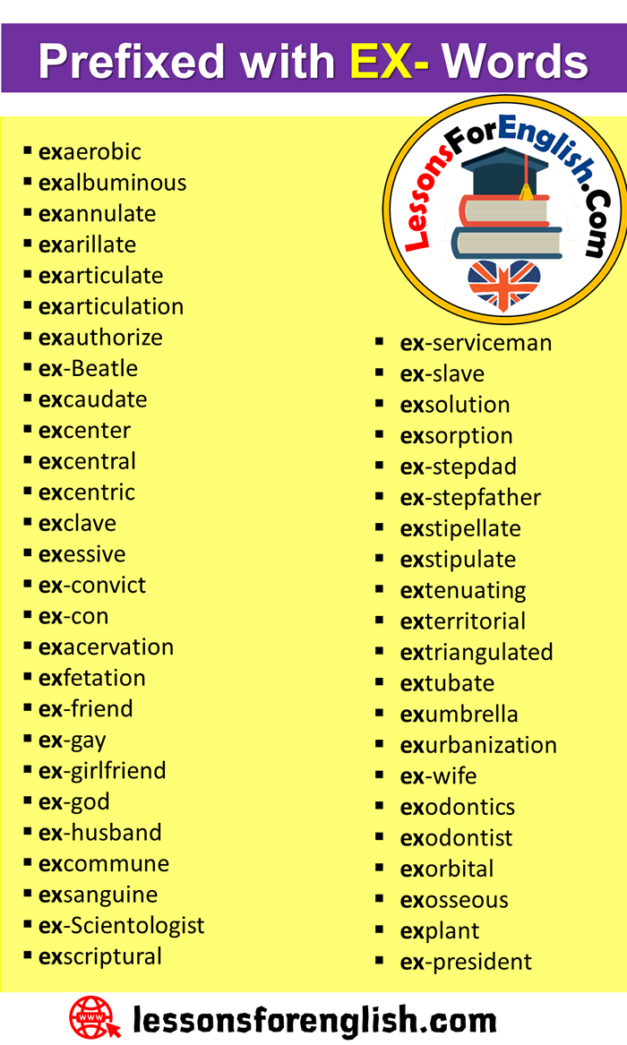 English Prefixed with EX- Words, Prefixes List