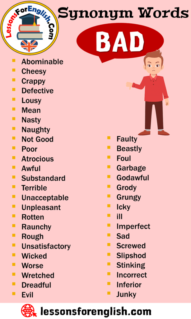 Synonym Words Bad English Vocabulary Lessons For English 