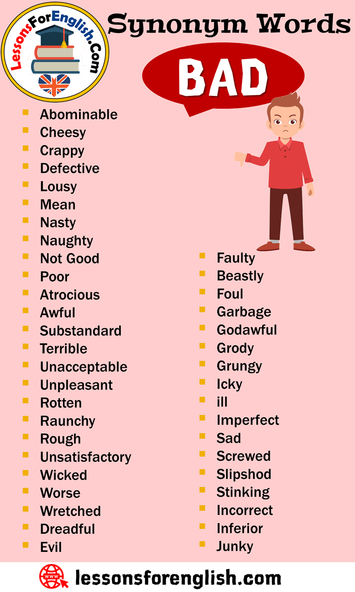 Synonym Words BAD, English Vocabulary - Lessons For English