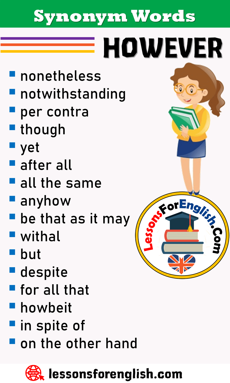 Synonym Words However English Vocabulary Lessons For English