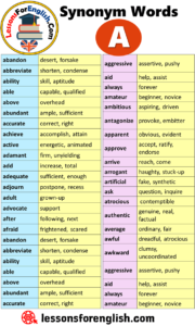 Synonym Words Starting With A - Lessons For English