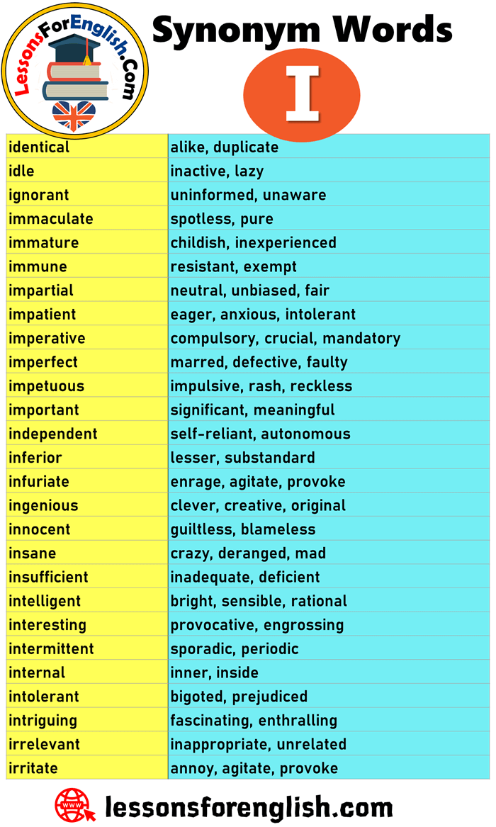 Synonym Words Starting With I 