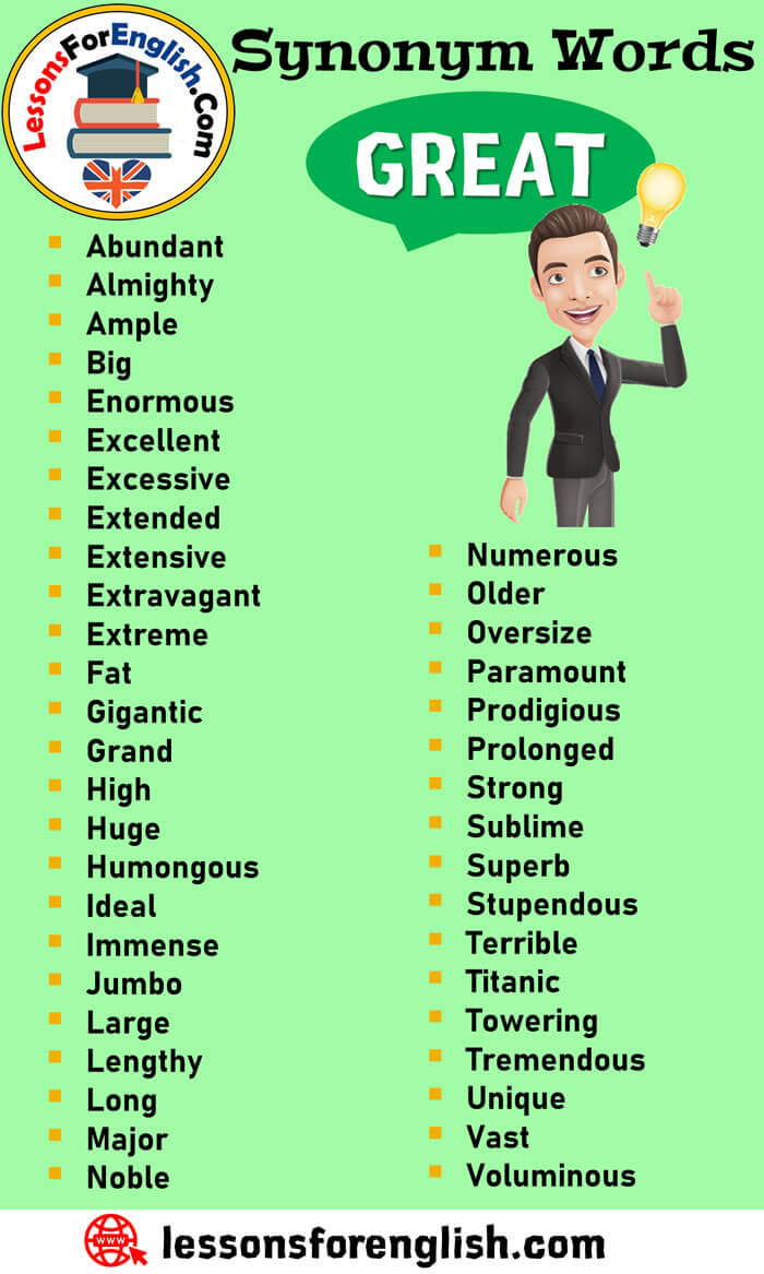 Synonym Words – Great, English Vocabulary