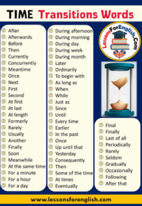 TIME Transitions Words List - Lessons For English