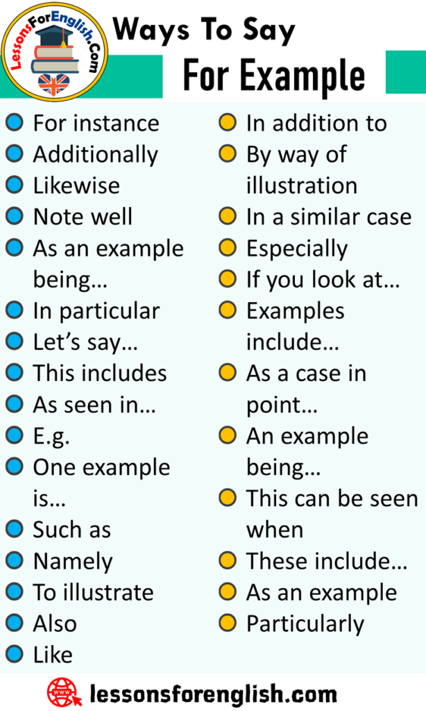 Ways To Say For Example, English Phrases Examples Lessons For English