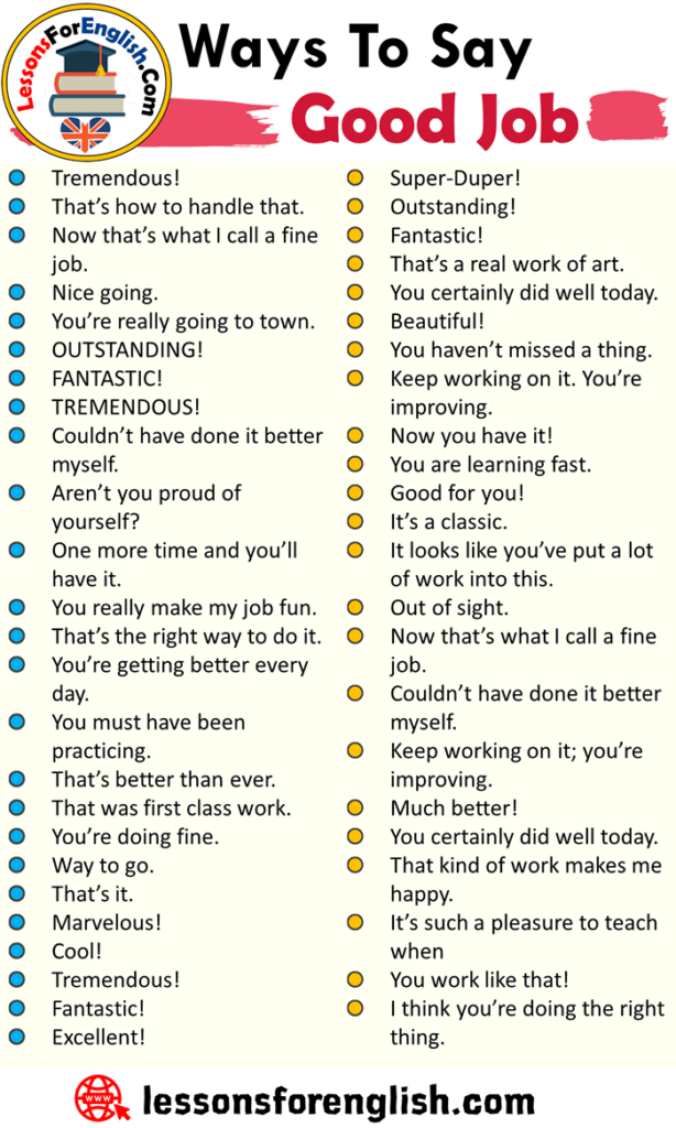 Ways To Say Good Job, English Phrases Examples - Lessons For English