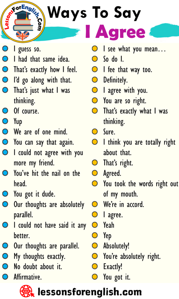 Ways To Say I Agree, English Phrases Examples - Lessons For English