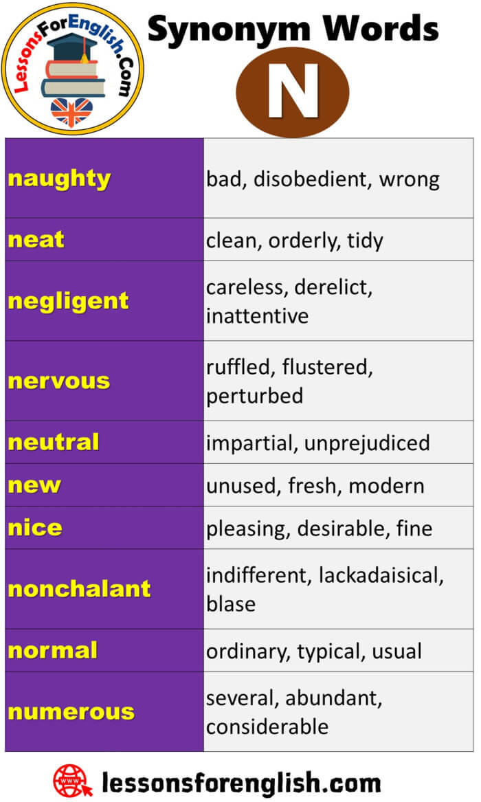 Synonym Words Starting With N - Lessons For English