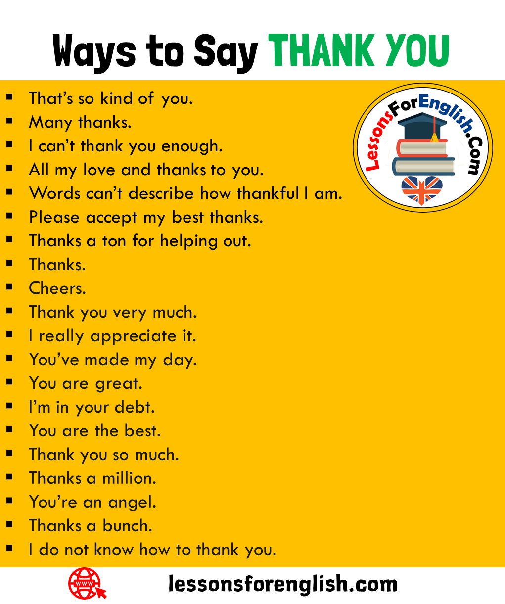 +18 Ways to Say THANK YOU in English Speaking - Lessons For English