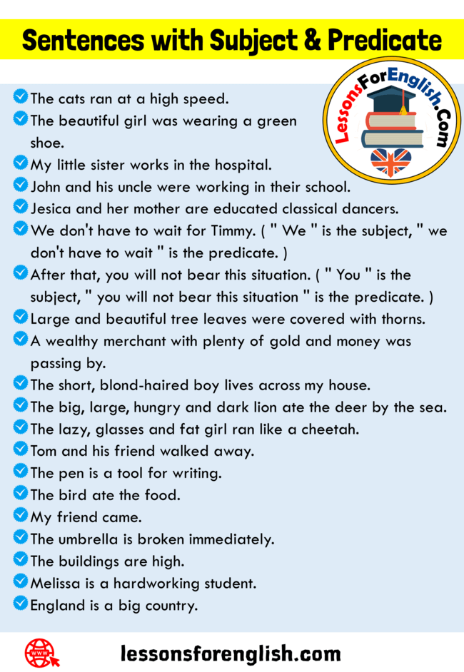 20 Sentences with Subject & Predicate in English - Lessons ...