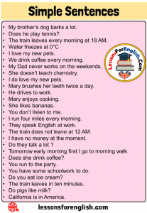 27 Simple Sentences Examples in English - Lessons For English