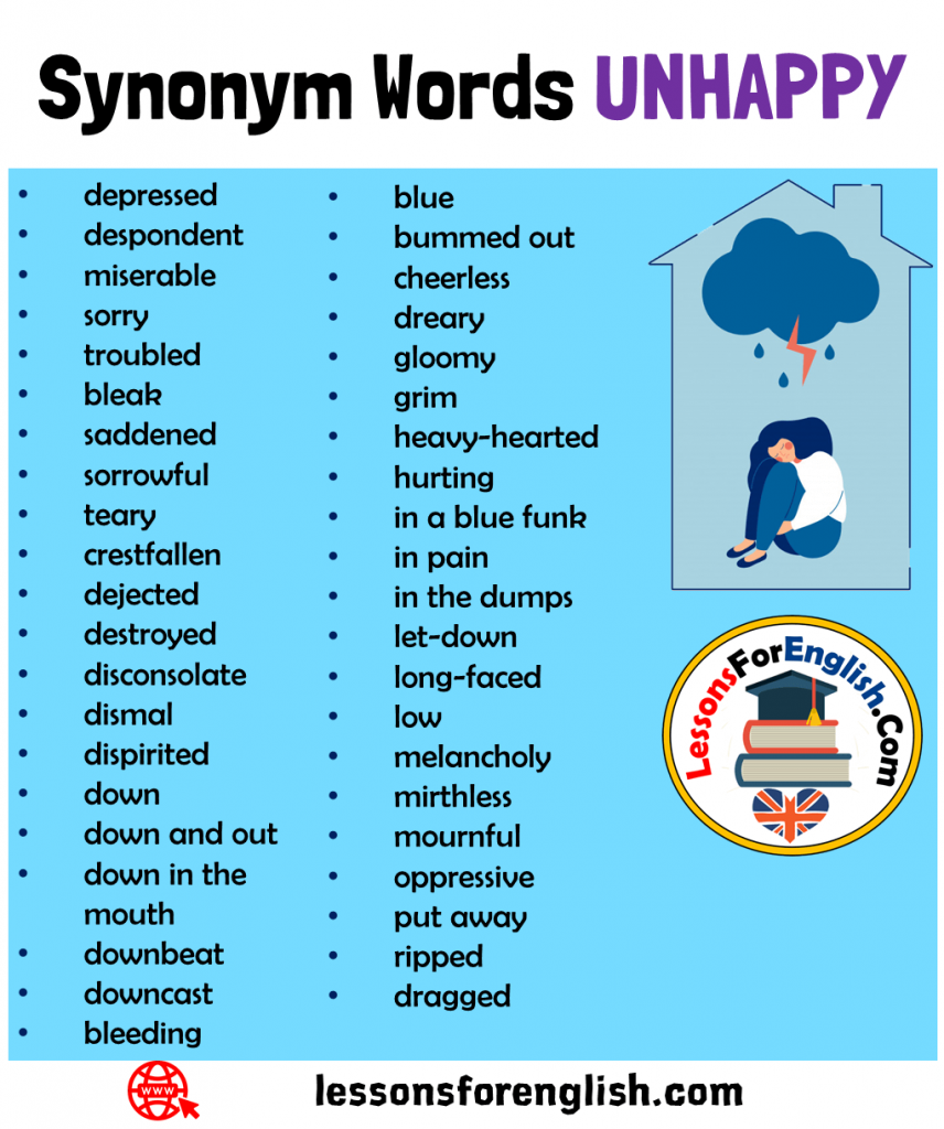 +40 Synonym Words Unhappy In English Vocabulary - Lessons For English