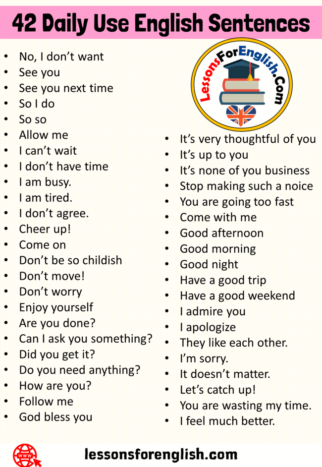 42 Daily Use English Sentences Lessons For English