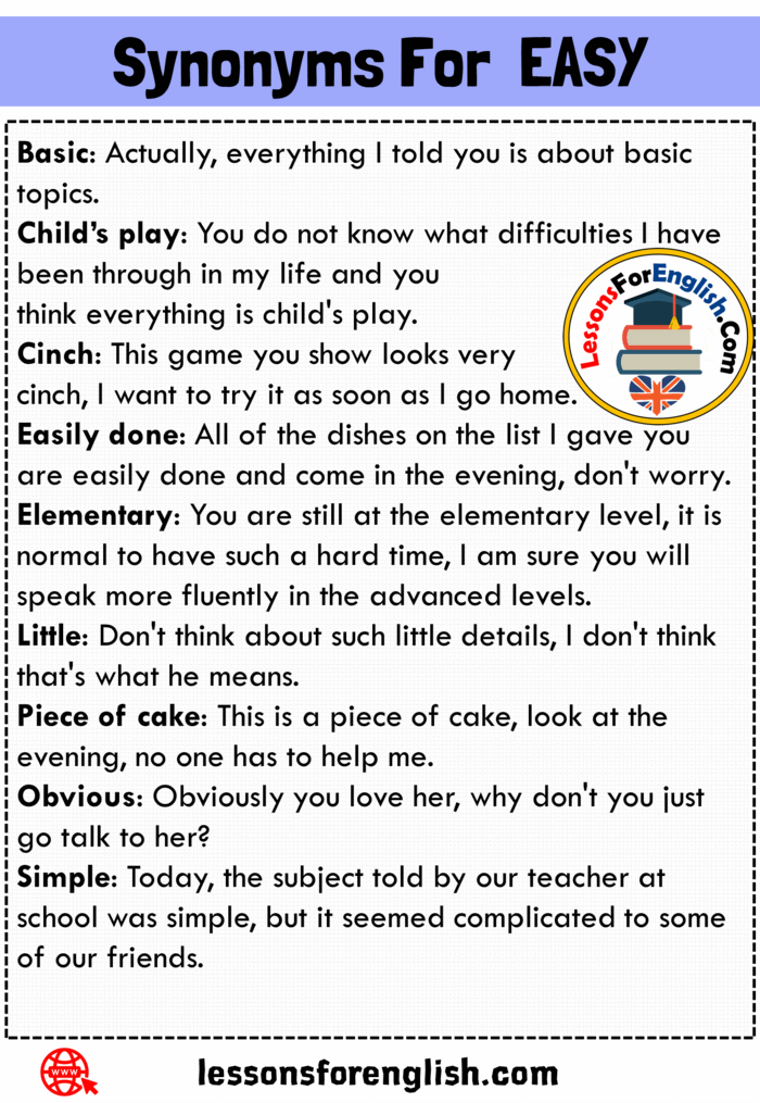 9 Synonym Words For EASY, Synonyms For EASY and Example Sentences