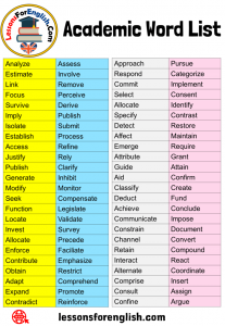 96 Academic Word List In English Vocabulary Lessons For English