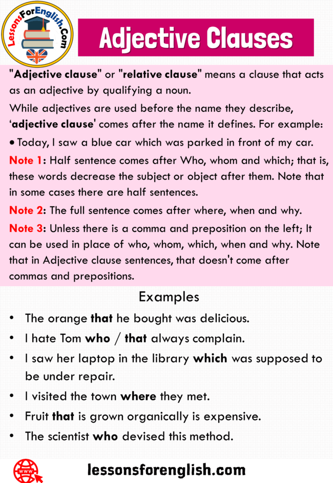 Adjective Clauses Definition And 7 Example Sentences Lessons For English