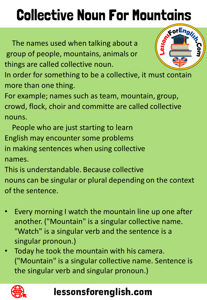 Collective Noun For Mountains, Example Sentences - Lessons For English