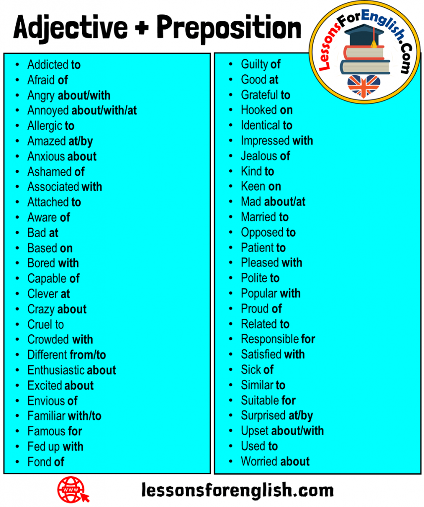 Detailed Adjective + Preposition List in English - Lessons For English