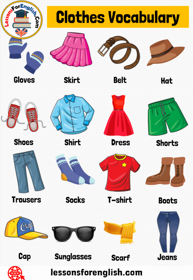 English Clothes Names Vocabulary, 16 Clothes Names With Pictures A7F