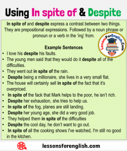 English Uses Using In spite of & Despite, Definition and Examples ...