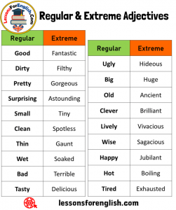 Regular & Extreme Adjectives List in English - Lessons For English