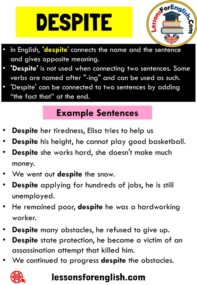 Uses Despite Definition And 9 Example Sentences Lessons For English