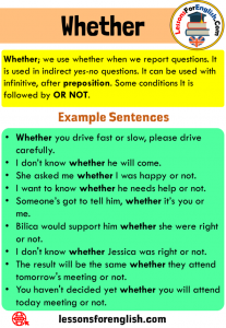 Uses Whether, Definition and 9 Example Sentences with Whether - Lessons ...