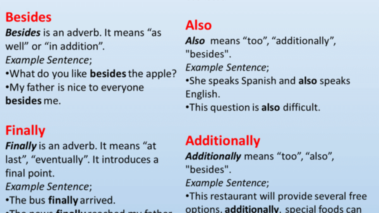 Connectors Of Addition Definition And Example Sentences Lessons For English