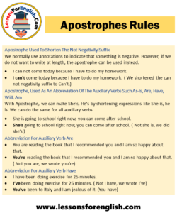 Apostrophes Rules and Examples in English - Lessons For English