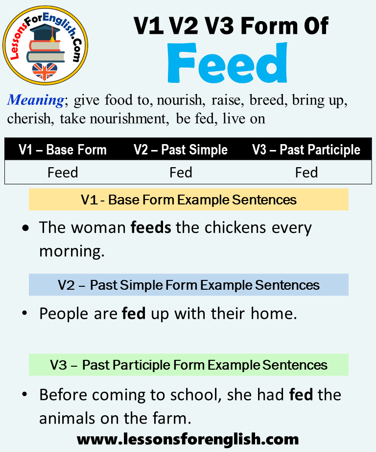 Past Tense Of Feed Past Participle Form Of Feed Feed Fed Fed V1 V2 V3 Lessons For English